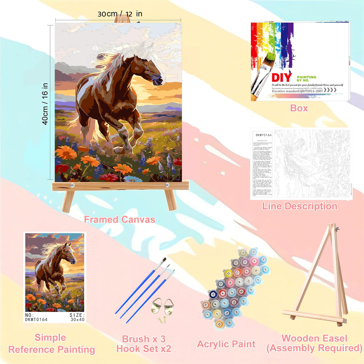 Horse Paint by Numbers for Adults with Framed Canvas-with Wooden Easel,Paint by Number on Canvas Animals,DIY Acrylic Oil Painting Kits with Brushes Nice Gift Box for Home Wall Decor(12x16inch) xackcme