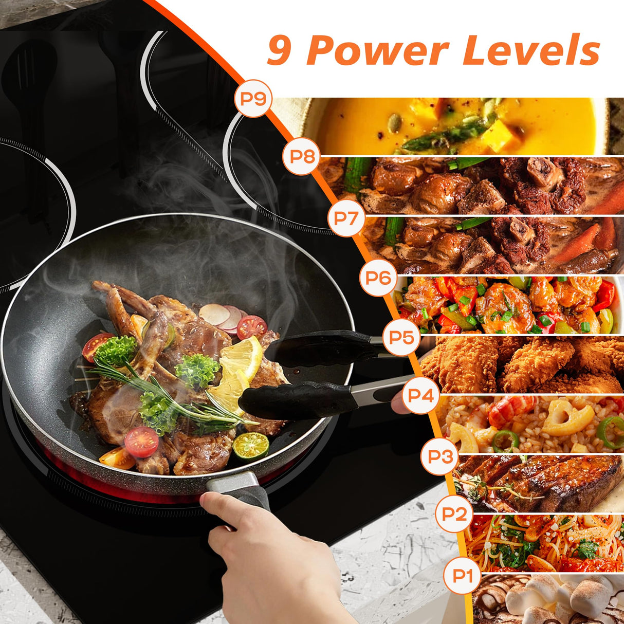 Traenvir 30 Inch Electric Cooktop, 5 Burner 8400W Built-in Electric Stovetop, Ceramic Cooktop with Expanded Zone, Slide Touch Control, Timer, Child Safety Lock, Pause, 220V - 240V Hard Wire, No Plug Traenvir