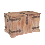 Household Essentials Decorative Trunk, Victorian, Large, Chinese Fir Wood, Aged-Wood Finish with Metal Accents, Fully Opening Lid, Stout Design, Ring Handles Household Essentials