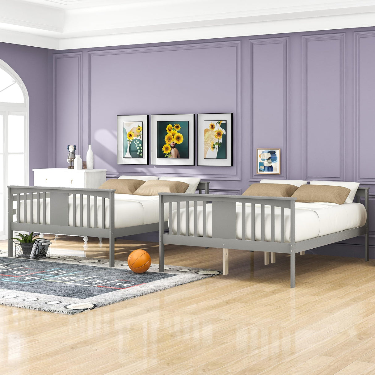 Merax Full Over Full Bunk Bed Convertible to Two Separate Beds, Solid Pine Wood Frame with Safety Guardrail & Headboard/Footboard, Sturdy Durable Design, for Teens/Adults, No Box Spring Needed, Grey Merax