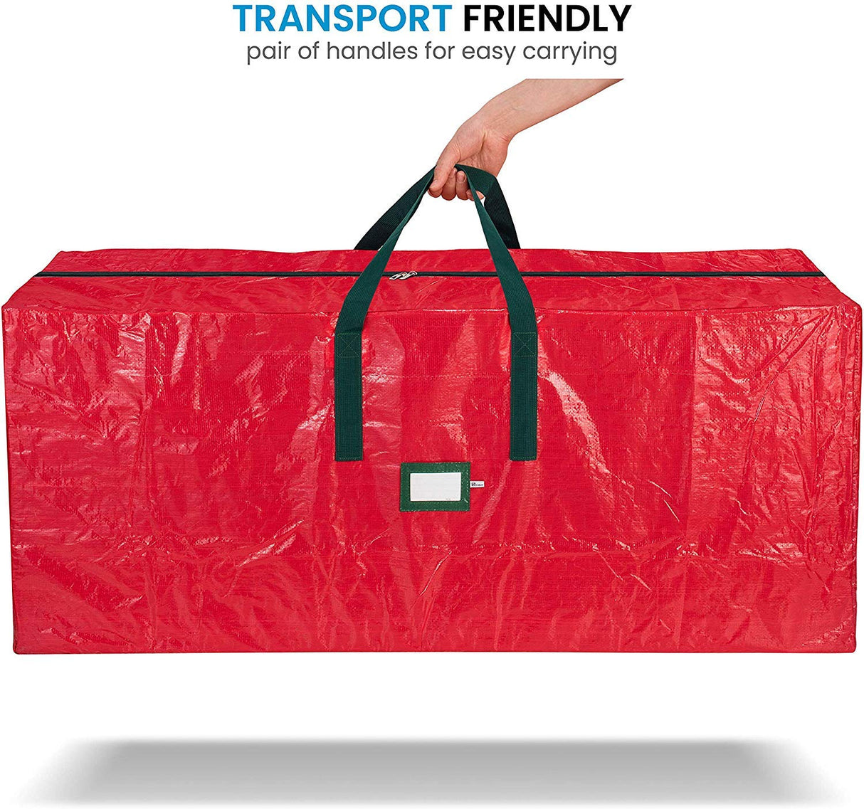 ZOBER Christmas Tree Storage Bag - Fits 9 Ft Artificial Trees - Plastic, Waterproof Christmas Tree Bag - Strong, Durable Handles - Labeling Card Slot - Red ZOBER
