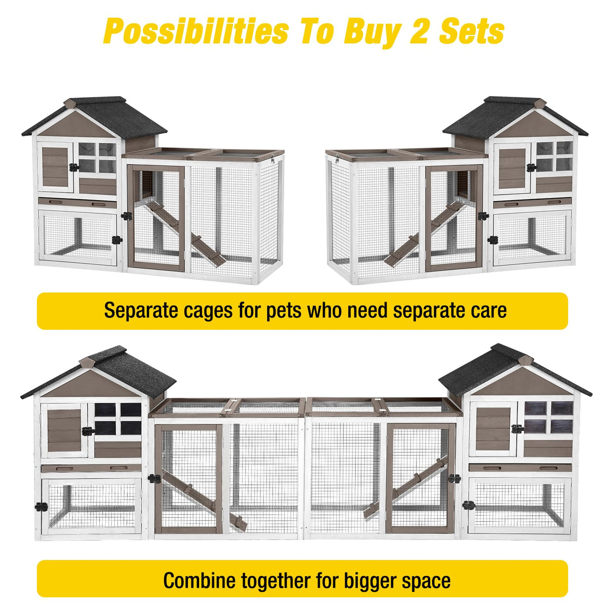 Aivituvin 51.6''L Rabbit Hutch Outdoor Chicken Coop Indoor Bunny Cage with Run,Guinea Pig House Pull Out Upper Tray (51.6" L x 25.2" W x 36.2" H, Brown-1 Set) Aivituvin