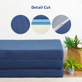 Olee Sleep Tri-Folding Memory Foam Mattress Topper, 4 Inch Gel Folding Mattress for Camping, Foldable Guest Bed, Washable Cover, CertiPUR-US Certified, Soft, Blue, Single Size Olee Sleep