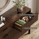55" Wide Fluted 6 Drawer Dresser for Bedroom, Wooden Dresser Modern Chest of Drawers TV Stand Dressers with Organizer Storage for Bedroom, Living Room, Entryway, Hallway, Walnut MODNEST