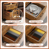 SEDETA 63" Computer Desk, Office Desk with Lock Drawers for Legal/Letter File, Gaming Desk with LED Light & Power Outlet, Home Office Desks for Printer, Rustic Brown SEDETA