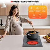 Karinear 2 Burners Electric Cooktop, 110v Electric Stove Top Knob Control, Built-in Countertop Electric Ceramic Cooktop with Beautiful Woodgrain Pattern Glass Surface, 110v Outlet Plug Karinear