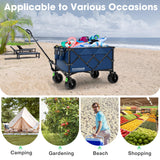 VIVOSUN Collapsible Folding Wagon, Outdoor Utility with Silent All-Terrain Beach Wheels, Adjustable Handle, Cup Holders & Side Pockets, for Camping, Beach, Shopping, Garden, Sports, Picnic, Blue VIVOSUN