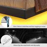 busyaeh Floating Bed Frame King with Storage & Headboard, Platform Frame with LED Lights, Upholstered King Size Floating Bed with Headboard, No Box Spring Needed, Noise-Free, Easy Assembly, PU Black busyaeh