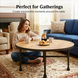 ZYUXUAN Industrial Round Coffee Table, Circle Wood Pottery Barn Coffee Table with Heavy Duty Metal Pipes Legs, Accent Cocktail Table Center Table with Open Shelf Storage for Living Room Home ZYUXUAN