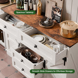 PLYFOU 55" Farmhouse Buffet Cabinet, Kitchen Sideboard with Sliding Barn Doors and 4 Drawers, Rustic Wood Storage Cabinet with Adjustable Shelves, 35'' Tall Coffee Bar Table for Dining Room, White PLYFOU