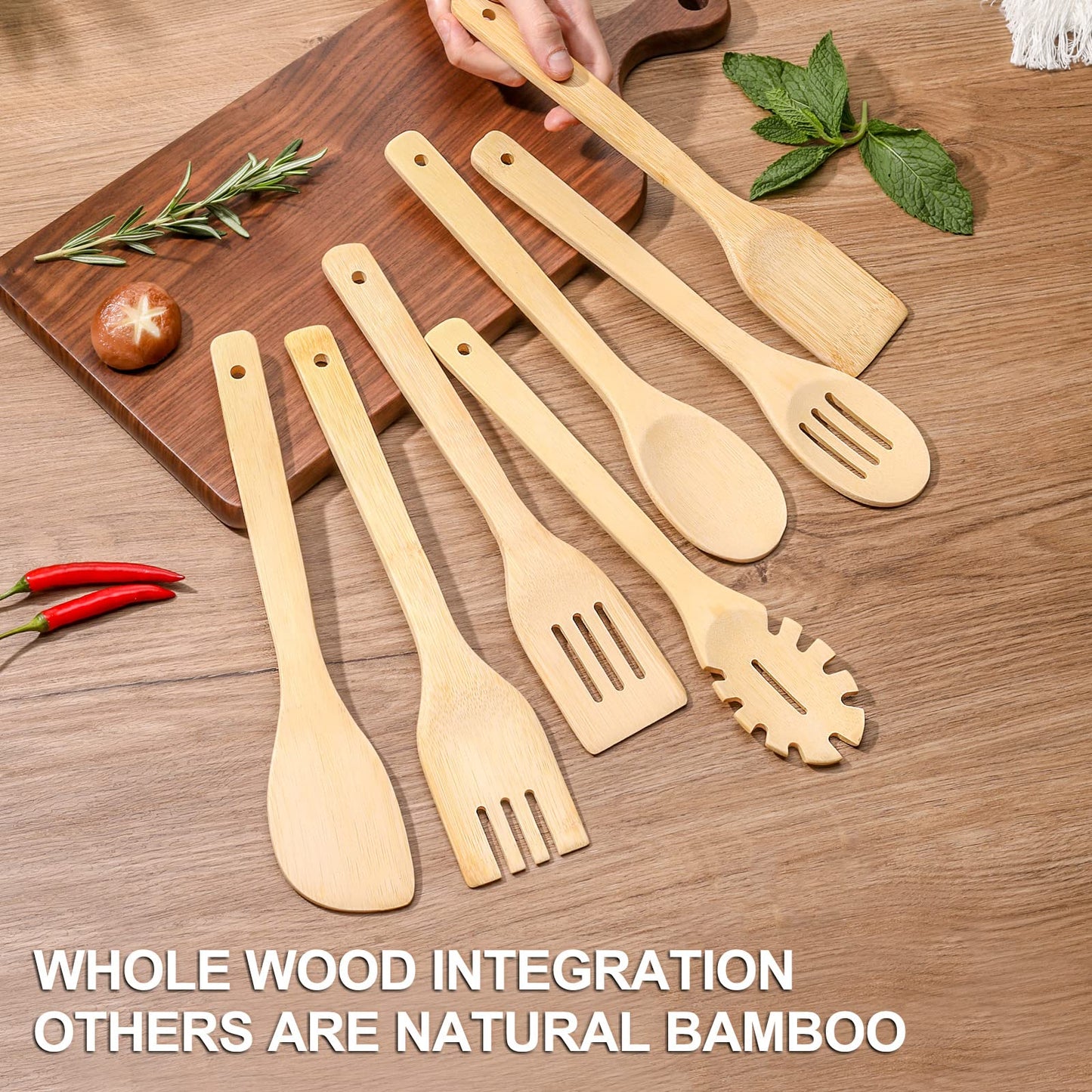 [7-PCS] Wooden Spoons for Cooking is for All Kitchen. Made From Bamboo Wood, Wooden Spatula & Wooden Spoon 11.8 in. and Non-Stick Surface, Suitable for Home & Chef Use or Gift for Someone Special.