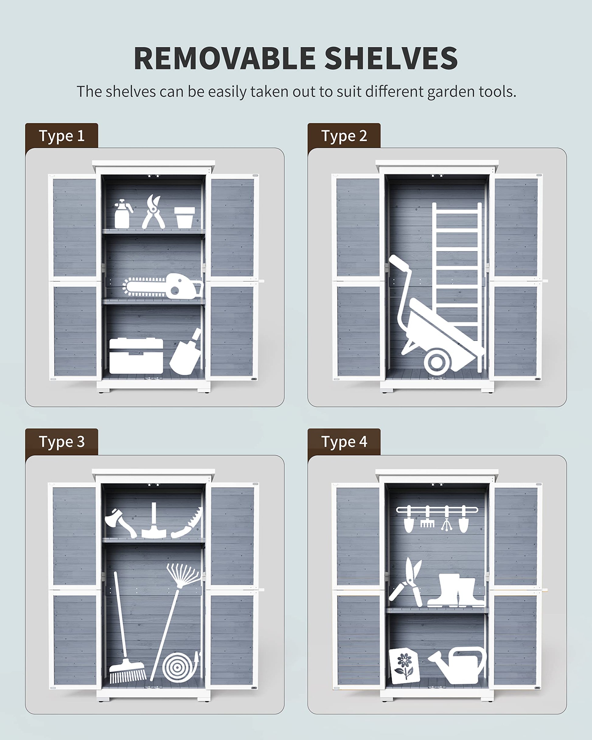 Gizoon Outdoor Storage Cabinet with 3 Shelves, Double Lockable Wooden Garden Shed with Waterproof Roof, Outside Vertical Tall Tool Shed for Yard Patio Lawn Deck-Grey - WoodArtSupply