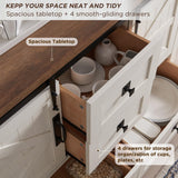 T4TREAM Farmhouse Sideboard Buffet Cabinet with Storage, 31.2'' Tall Kitchen Cabinet with 2 Sliding Barn Doors and 4 Drawers, Rustic Wood Coffee Bar Table for Dining Room, Antique White T4TREAM