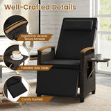 HAPPYGRILL Outdoor Rattan Wicker Chaise Lounge Recliner Chair with Adjustable Backrest & Footrest, Push Back Outside Seat w/Cushion & Flip Table for Backyard, Porch, Balcony (Black,1) HAPPYGRILL