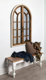 Kate and Laurel Boldmere Large Traditional Wood Windowpane Arch Mirror, 28x44, Rustic Brown and White Kate and Laurel