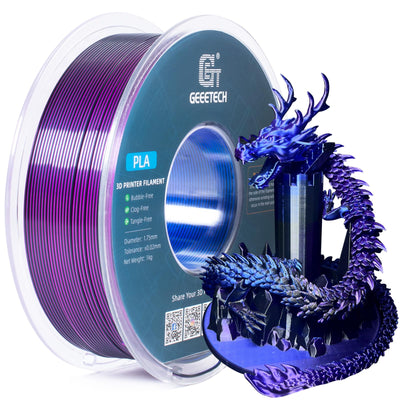 Geeetech Silk PLA Tri Color Filament 1.75mm 3D Printer Filament,Coextrusion Blue Purple Black Tri-Colors Metal-Like Shiny Silk PLA Filament,1kg (2.2lbs) 1 Spool,Dimensional Accuracy +/- 0.03 mm