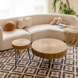 LONYKE 2-Piece Boho Farmhouse Living Room Coffee Table Set, Nesting Table Round Natural Finish with Handcrafted Wood Ring Motif, French Country Decor, Round LONYKE