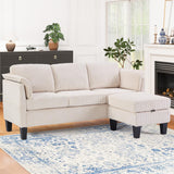 HAOMARKETS Modern Convertible L Shaped Sofa with Storage Ottoman,3-Seater Corduroy Fabric Couch with Reversible Chaise Lounge, Sectional Couches for Small Spaces, Living Room, Apartment, Beige HAOMARKETS
