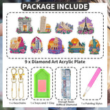 Ginfonr DIY Diamond Art Keychains Kit – 9PCS Diamond Painting Keychains for Bag with Famous Buildings, Cartoon Designs – Double-Sided Landscape Key Rings for Car, Party, Gift Decor, Garden Ginfonr