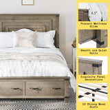 AMERLIFE Farmhouse Full Size Bed Frame with 54" Tall Geometric Headboard & Footboard, Rustic Wood Platform Bed Frame with Large Storage Drawers, Wood Slats Support, No Box Spring Needed, Rustic Grey AMERLIFE