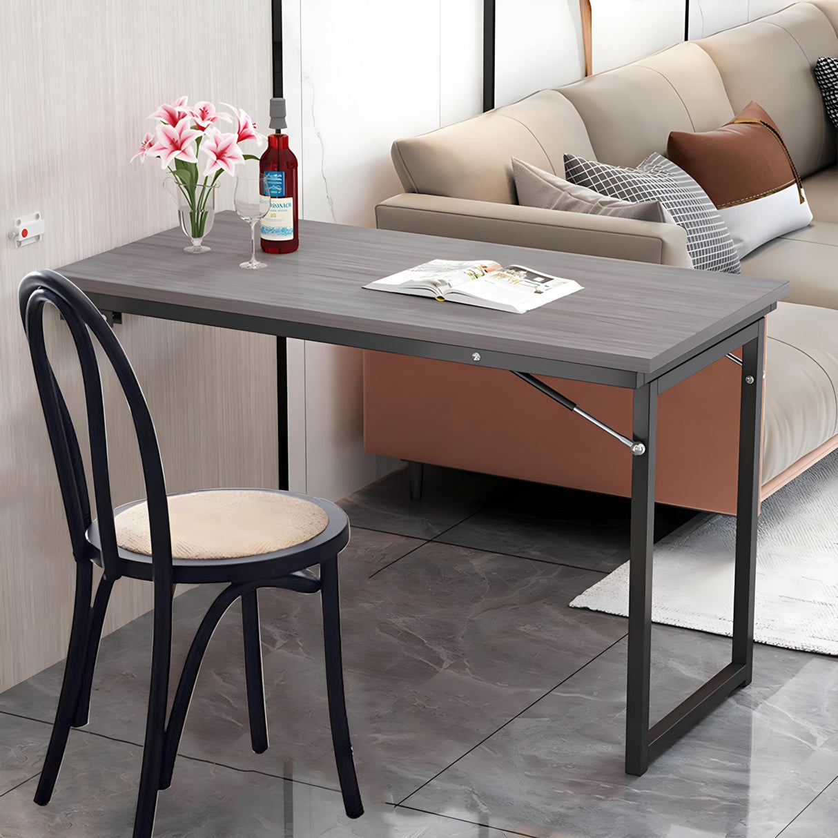 CQAEBGS 39.4"x19.7" Wall Mounted Folding Dining Table Laundry Folding Table, Fold Down Desk for Small Saving Spaces Floating Desk for Kitchen & Dining, Work Bench (Gray, 39.4"x19.7") CQAEBGS