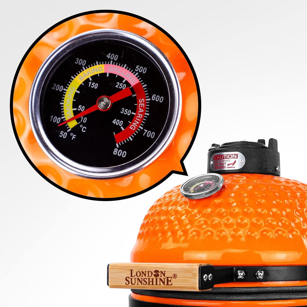 London Sunshine Ceramic Charcoal BBQ Kamado Grill Smoker - Portable Tabletop Cadet Series -Orange London Sunshine