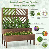 Toolsempire Raised Garden Bed with Trellis & 2 Planter Boxes, 2-Tier Outdoor Wooden Elevated Planter Box with Legs & Drainage Holes, Gardening Planter for Flowers, Herbs, Vegetables & Fruits(Brown) Toolsempire