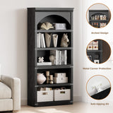 SLEKVERSA Farmhouse Arched Bookcase, 68.7" Tall Bookshelf w/Arche Design, Wooden Arch Bookshelf with Wooden Base, 5 Tier Bookshelves Rustic Vintage Book Shelf for Living Room Office Library (Blcak) SLEKVERSA