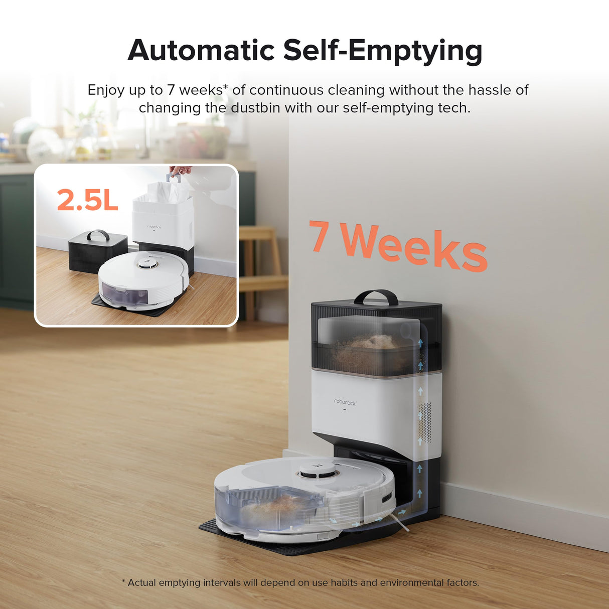 roborock Q8 Max+ Robot Vacuum and Mop, Self-Emptying, Hands-Free Cleaning for up to 7 Weeks, Reactive Tech Obstacle Avoidance, 5500 Pa Suction, DuoRoller Brush, APP-Controlled Mopping, White roborock