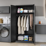 MIIIKO Wardrobe Closet with 2 Doors, 72" Metal Wardrobe Cabinet with Hanging Rod, Bedroom Armoires Laundry Room and Office Clothes Storage Organizer Cabinets Black MIIIKO
