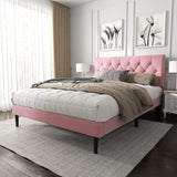 HAOARA Queen Size Platform Bed Frame with Upholstered Button Tufted Headboard, Mattress Foundation with Wooden Slat Support, Noise Free, No Box Spring Needed, Easy Assembly, Pink Velvet HAOARA