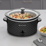West Bend Slow Cooker 4-Quart Manual Crockery Style with Dishwasher Safe Oval Ceramic Crockpot and Glass Lid Two Temperature Settings Plus Keep Warm, 210-Watts, Black West Bend