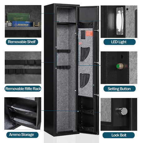 Xyvaly 5 Gun Safe,Gun Safe for Rifles and Pistols,Electronic Rifle Safe,Gun Cabinet for Home Rifle and Pistols,Gun Cabinet with Removable Shelf and Gun Rack (5-Gun Safe Assembled) Xyvaly