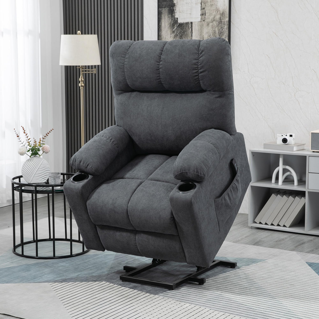 HOMCOM Electric Power Lift Chair Recliners for Elderly, Oversized Living Room Recliner Chair with Remote Control, Cup Holders, and Side Pockets, Dark Gray HOMCOM
