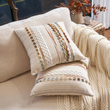 Aeckself Boho Throw Pillow Covers 18x18 Inch Set of 2, Farmhouse Decorative Striped Square Pillow Covers Chenille Tufted Pillow Cases Accent Neutral Pillowcase for Living Room Couch Bed, Orange White Aeckself