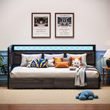 ANCTOR Twin Daybed with Storage Drawers, Corner Bed Frame with LED Lights and Charging Station for Living Room, Bedroom and Guest Room, Charcoal Grey ANCTOR