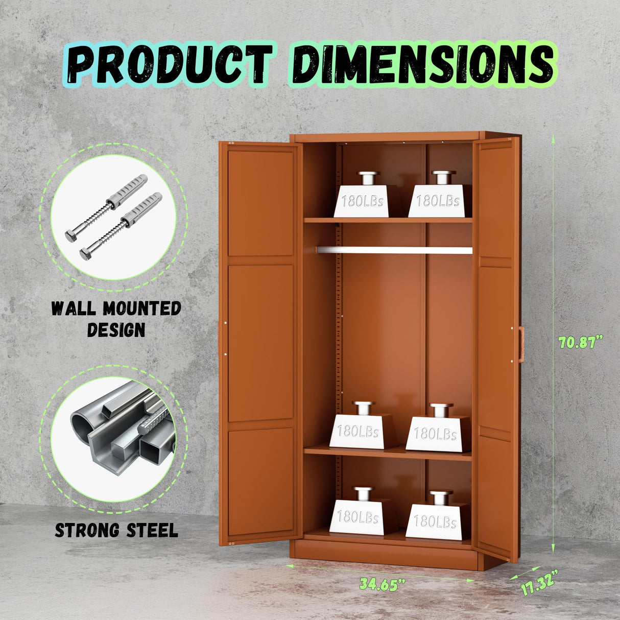 INTERGREAT Metal Armoire Wardrobe Closet with Doors, 71'' Wardrobe Cabinet with Hanging Rod, Armoire with Shelves, Tall Clothing Storage Cabinet for Bedroom, Brown INTERGREAT