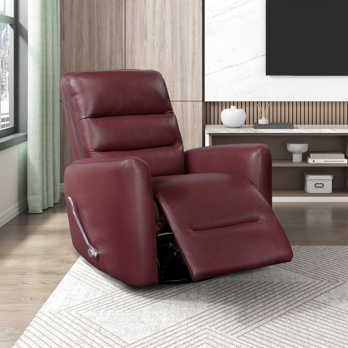 Lexicon Swivel Glider Recliner Chair, Comfy Nursery Glider, Faux Leather Recliner, Manual Reclining Chair for Living Room/Office/Apartment, Red Lexicon