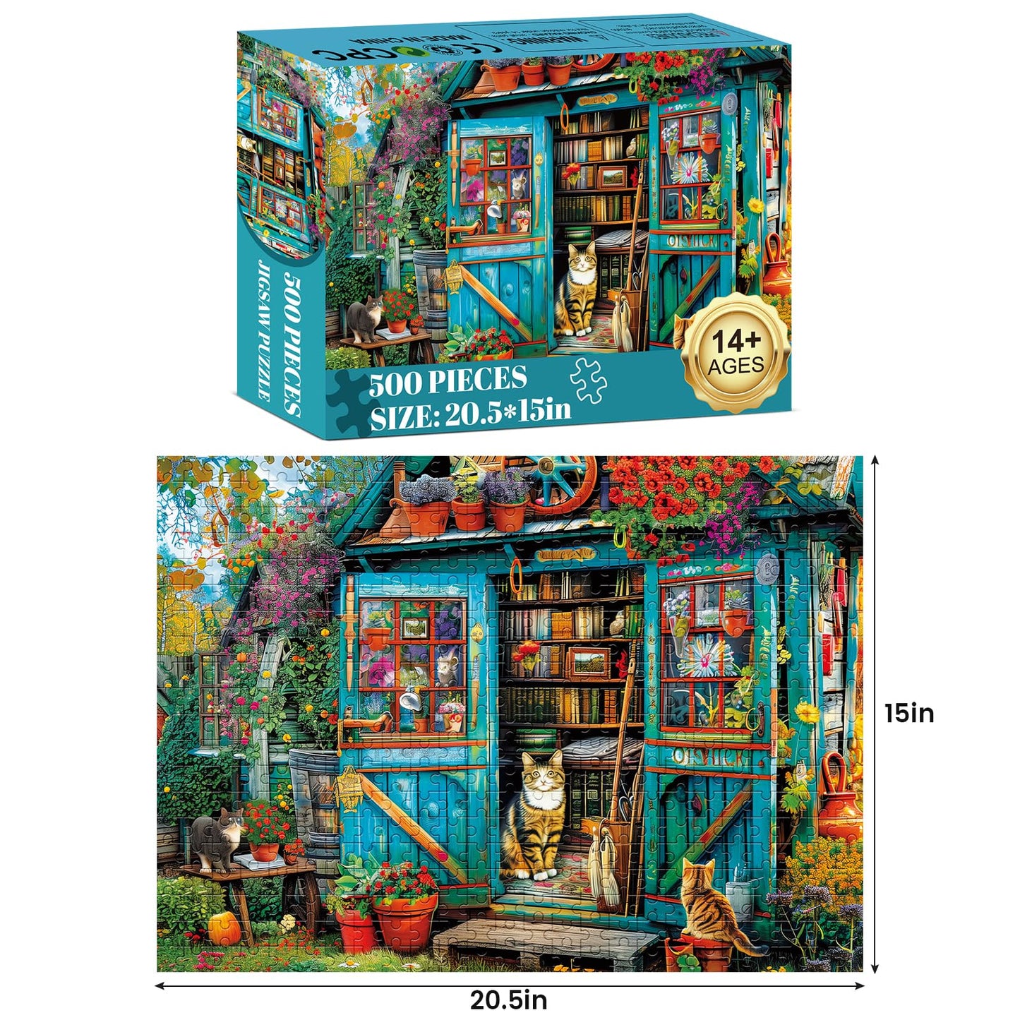 500 Piece Puzzle for Adults Jigsaw Puzzles Cat Puzzles, Book House Puzzles for Elderly Kids Teens, Artistic Decorations, Educational Toys Challenging Activity Gift Family Puzzle Lovers for Friends