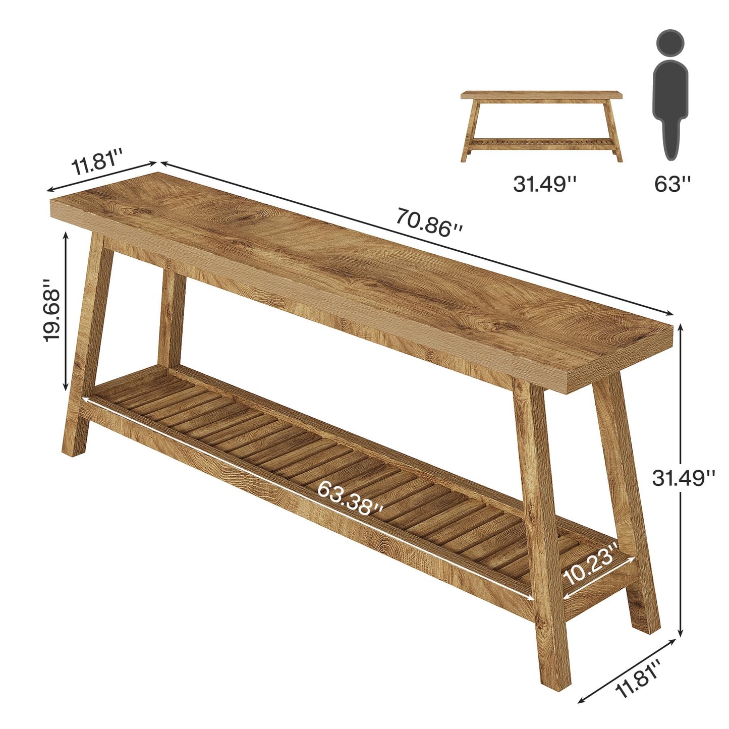 Tribesigns 70.86-Inch Console Table for Entyrway, Farmhouse 2-Tier Entry Entrance Table, Narrow Long Sofa Table Behind Couch, Light Brown