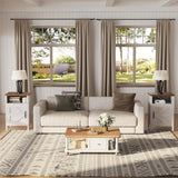 JUMMICO Farmhouse Nightstand, Modern Bedside Table Set of 2 with Barn Door and Shelf, Rustic End Table Side Table for Bedroom, Living Room (White) JUMMICO