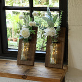 Heiple 2 Pack Wood Farmhouse Decor Sconces, Wall Planters for Indoor Plants, Wood Glass Wall Decor for Bathroom, Farmhouse Wall Hanging Glass Wall Vase Sconces (Brown) Heiple