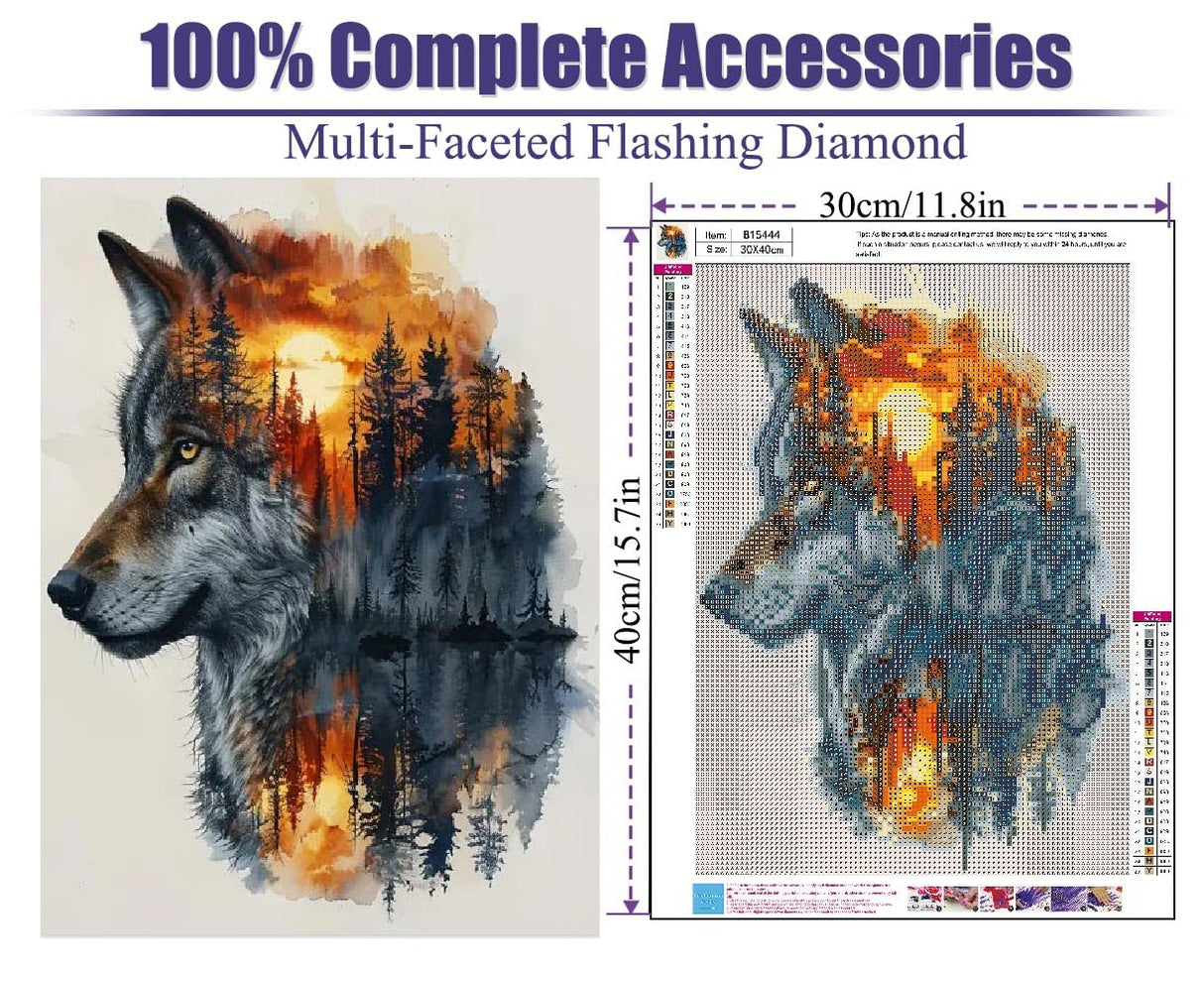 BOHADIY 5D Wolf Diamond Painting Kits for Adults Beginners, Wolf Head Forest Diamond Art Kit,DIY Full Round Drill Diamond Dot Gem Art Kits for Adults,Home Wall Decor 12x16 Inch BOHADIY