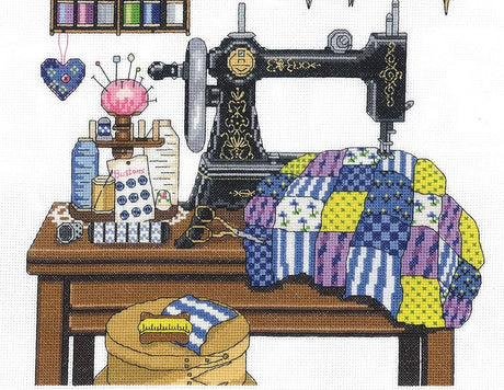 Janlynn 14 Count Antique Sewing Room Cross Stitch Kit, 12 by 12-Inch Janlynn