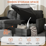 Vongrasig Pull Out Couch, Convertible Sleeper Sofa Bed with Storage, L-Shaped Sofa Bed with Storage Chaise Linen Fabric for Living Room, Apartment, Small Space, Black Vongrasig