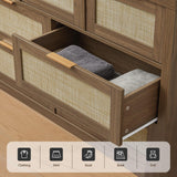 OAKHAM HOME 7 Drawers Dresser, Rattan Dresser TV Stand for Bedroom Closet, Wood Chests of Drawers with Metal Handle and Wide Drawers, 52.76" W x 17.71" D x 31.69" H OAKHAM HOME
