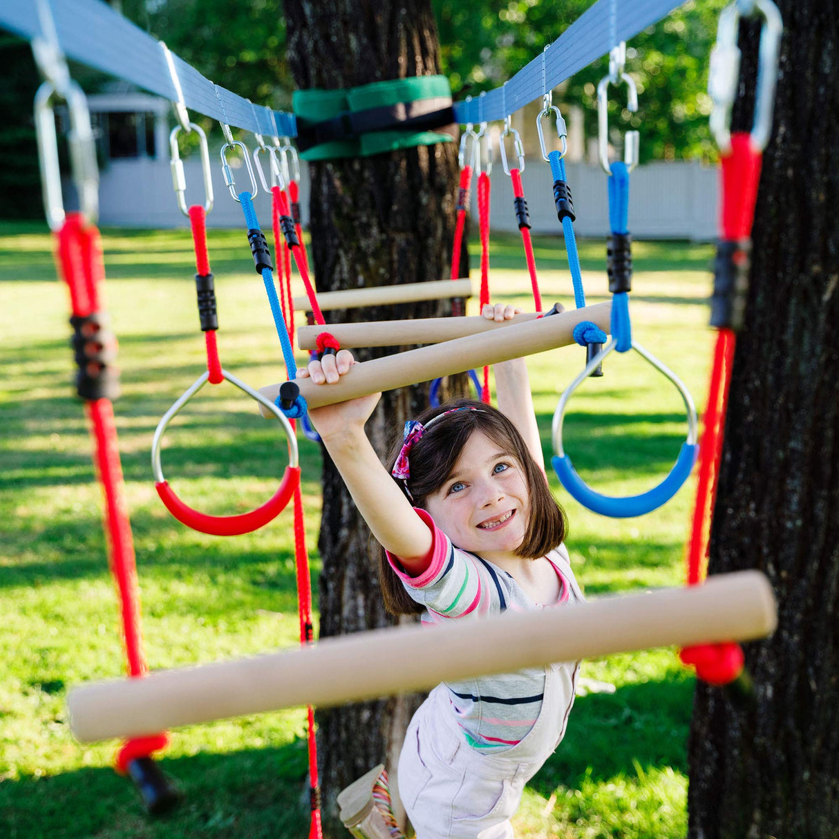 Hanging Ninja Rings (4 Pack) Ninja Warrior Accessories | Ninja Slackline Obstacle Course Accessories | Lily's Things Double Obstacle Course | Attachments to Most Home Playground Equipment Swing Sets Lily's Things
