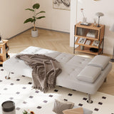 Shahoo Convertible Folding Futon Sofa Bed Sleeper Couch for Living Room Faux Leather Upholstered Loveseat w/Removable Armrests, Metal Legs, 2 Cup Holders, White Shahoo