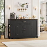 HOSTACK Kitchen Island Cart with Storage, 47'' Kitchen Storage Island on Wheels with 2 Drawers, Rolling Island Table with Adjustable Shelves, Mobile Buffet Sideboard Cabinet for Dining Room, Black HOSTACK