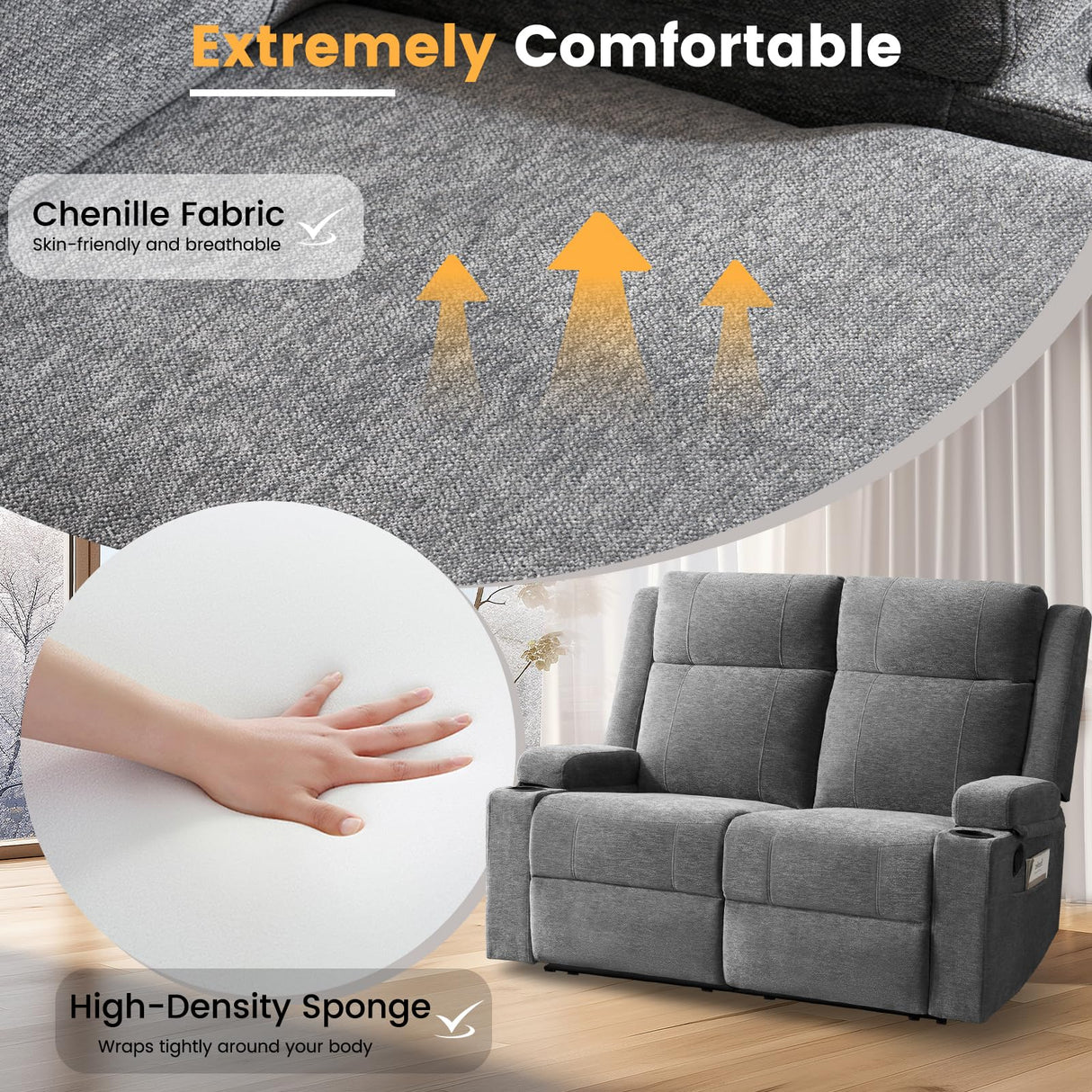 RIHEREFY Loveseat Recliner, Loveseat Sofa with Adjustable Footrest, Wall Hugger Recliner for Living Room & Home Theater & RV(Gray) RIHEREFY